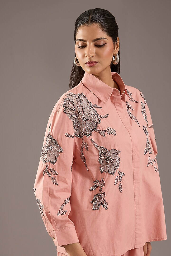 Pink Cotton Floral Embellished Co-Ord Set by Nakateki at Pernia's Pop Up Shop