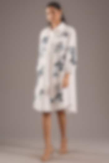 White Cotton Poplin & Denim Floral Patch Work Vacation Dress by Nakateki at Pernia's Pop Up Shop