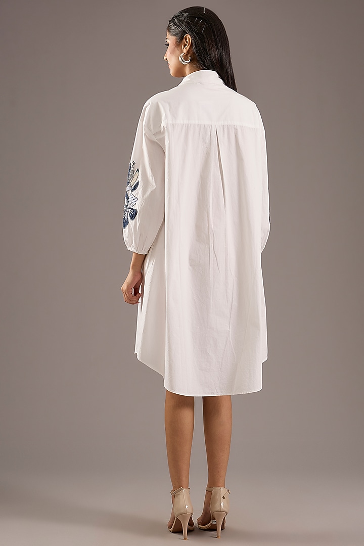 White Cotton Poplin & Denim Floral Patch Work Vacation Dress by Nakateki at Pernia's Pop Up Shop