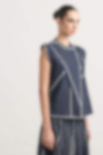 Blue Denim Elastane Chainstitch Tiered Top by Nakateki at Pernia's Pop Up Shop