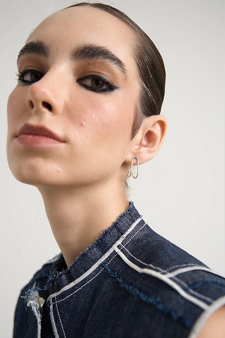 Blue Denim Elastane Chainstitch Tiered Top by Nakateki at Pernia's Pop Up Shop