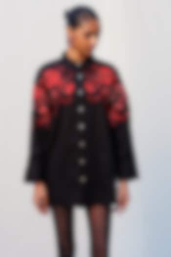 Black Poplin Metallic Embellished Long Shirt by Nakateki at Pernia's Pop Up Shop