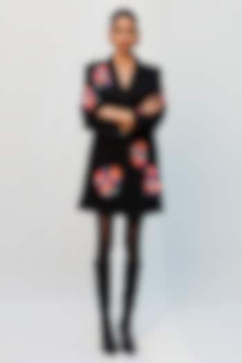 Black Cotton Twill Floral Applique Blazer Vacation Dress by Nakateki at Pernia's Pop Up Shop