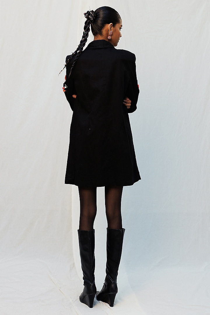 Black Cotton Twill Floral Applique Blazer Vacation Dress by Nakateki at Pernia's Pop Up Shop