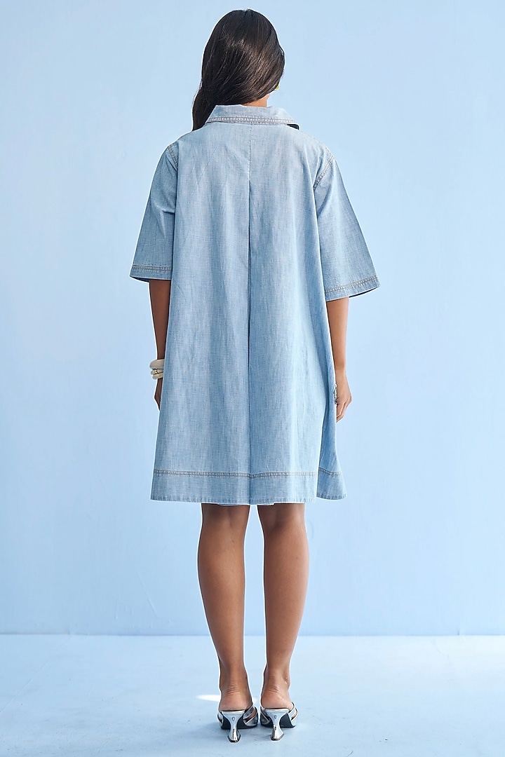 Blue Chambray Beaded Eyelet Embellished Vacation Shirt Dress by Nakateki at Pernia's Pop Up Shop