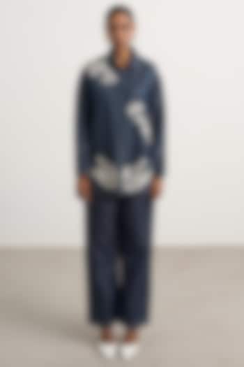 Navy Denim Hand Embellished Co-Ord Set by Nakateki at Pernia's Pop Up Shop