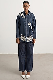 Navy Denim Hand Embellished Co-Ord Set by Nakateki-POPULAR PRODUCTS AT STORE