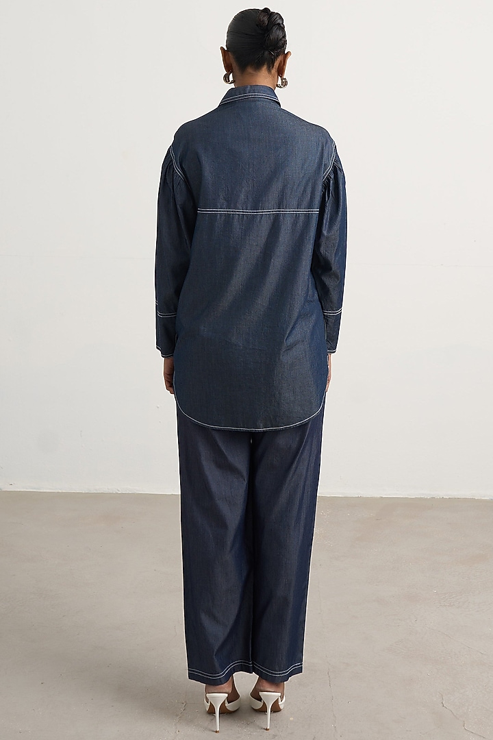 Navy Denim Hand Embellished Co-Ord Set by Nakateki at Pernia's Pop Up Shop