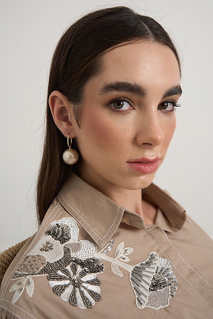Beige Cotton Floral Embellished Co-Ord Set by Nakateki at Pernia's Pop Up Shop