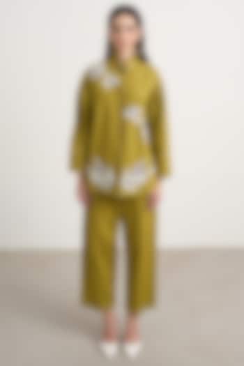 Green Cotton Floral Embellished Co-Ord Set by Nakateki at Pernia's Pop Up Shop