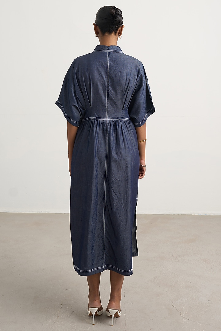 Blue Denim Floral Embellished Button-Down Maxi Vacation Dress by Nakateki at Pernia's Pop Up Shop
