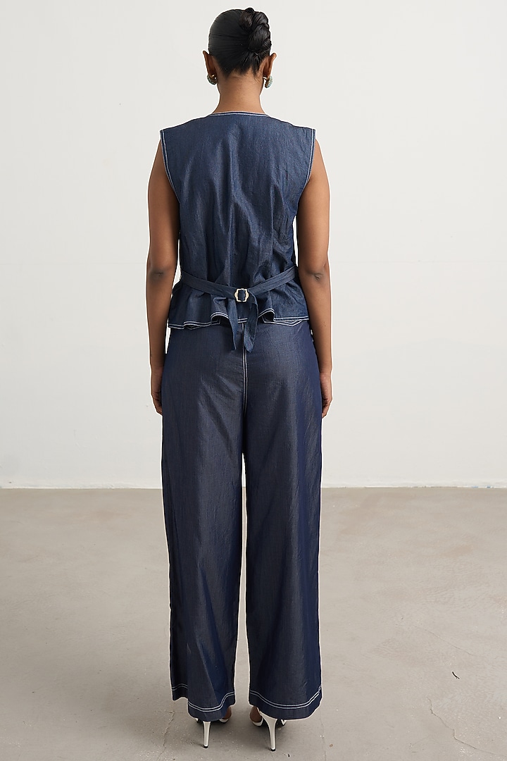 Dark Blue Denim Floral Embroidered Co-Ord Set by Nakateki at Pernia's Pop Up Shop