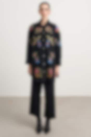 Black Cotton Floral Embroidered Co-Ord Set by Nakateki at Pernia's Pop Up Shop