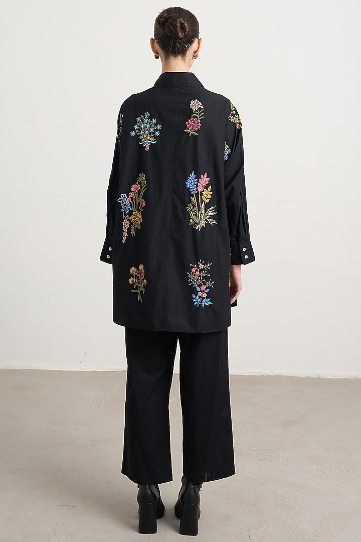 Black Cotton Floral Embroidered Co-Ord Set by Nakateki at Pernia's Pop Up Shop