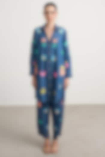 Blue Denim Abstract Embroidered Tunic Set by Nakateki at Pernia's Pop Up Shop