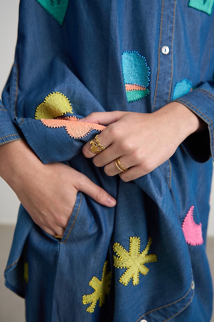 Blue Denim Abstract Embroidered Tunic Set by Nakateki at Pernia's Pop Up Shop