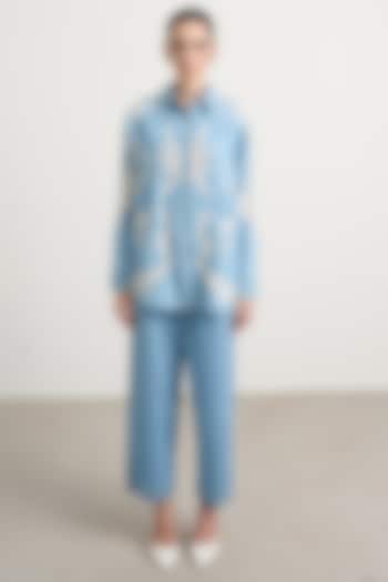 Blue Denim Applique Embroidered Co-Ord Set by Nakateki at Pernia's Pop Up Shop