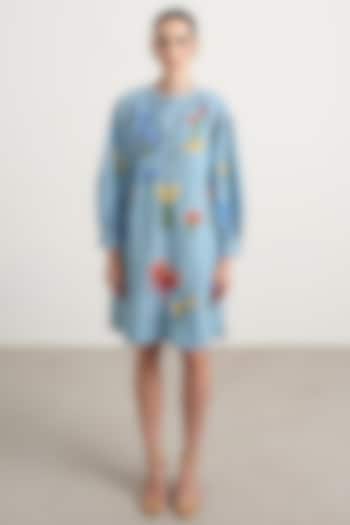 Blue Chambray Motif Patchwork Mini Vacation Dress by Nakateki at Pernia's Pop Up Shop
