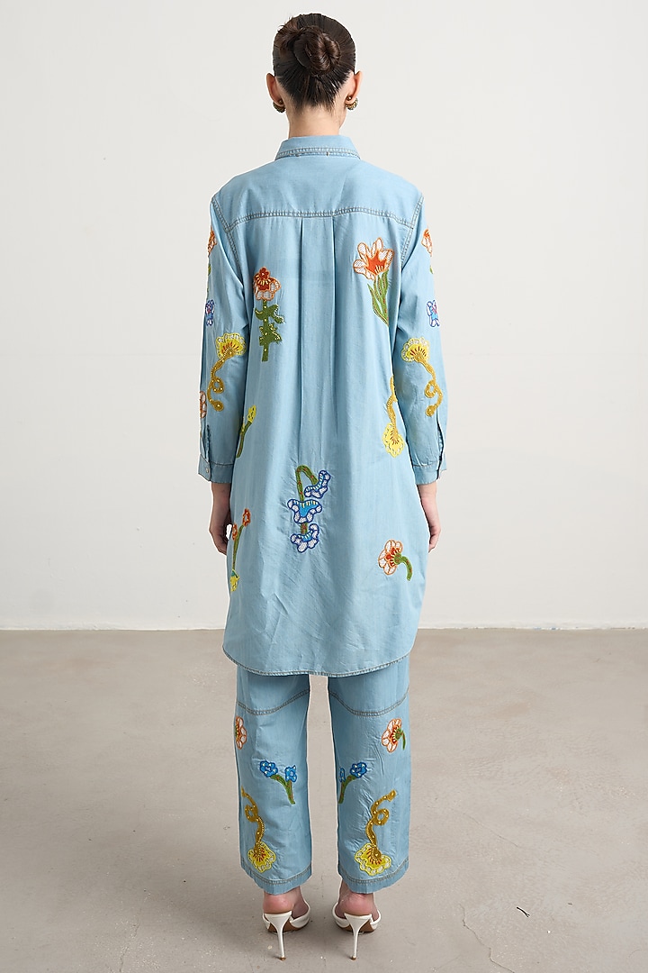 Blue Denim Floral Patchwork Co-Ord Set by Nakateki at Pernia's Pop Up Shop
