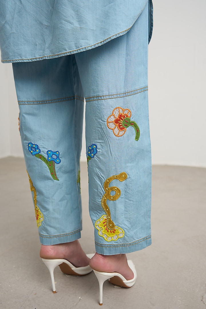Blue Denim Floral Patchwork Co-Ord Set by Nakateki at Pernia's Pop Up Shop