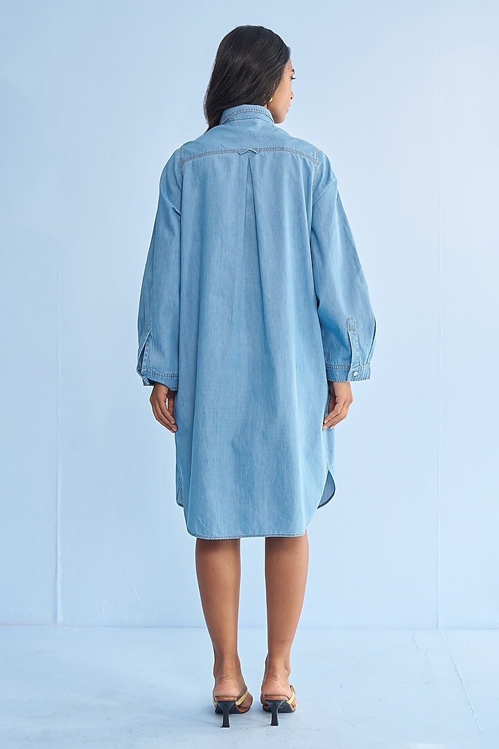 Blue Cotton Bead Floral Embroidered Vacation Shirt Dress by Nakateki at Pernia's Pop Up Shop