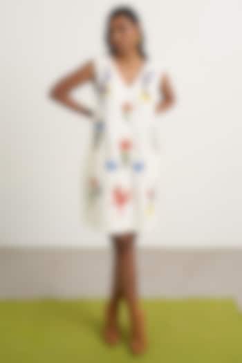 Off-White Canvas Patchwork Mini Vacation Dress by Nakateki at Pernia's Pop Up Shop