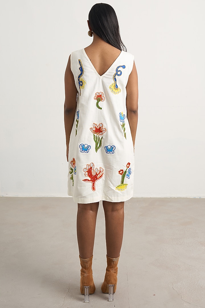 Off-White Canvas Patchwork Mini Vacation Dress by Nakateki at Pernia's Pop Up Shop