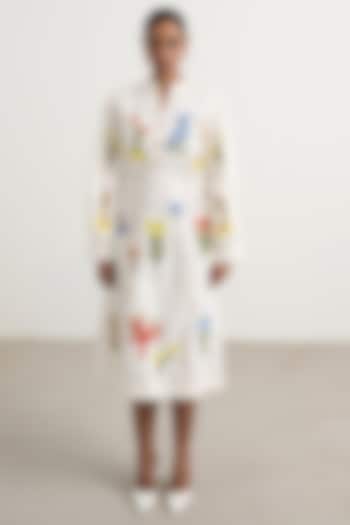 Off-White Cotton Poplin Patchwork Midi Vacation Dress by Nakateki at Pernia's Pop Up Shop