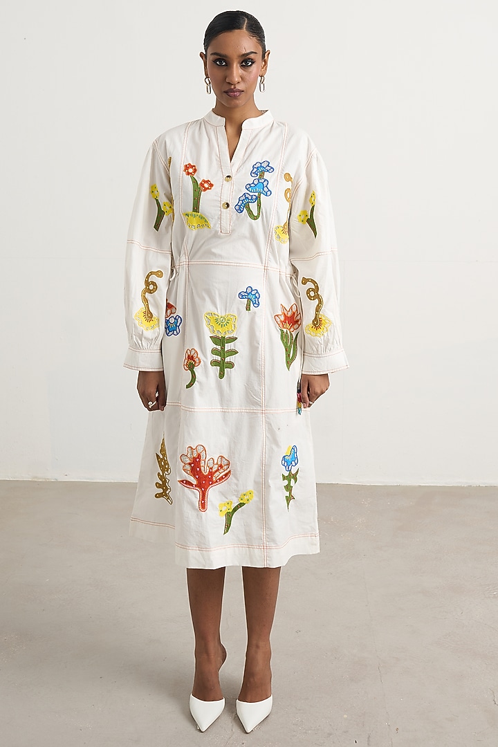 Off-White Cotton Poplin Patchwork Midi Vacation Dress by Nakateki at Pernia's Pop Up Shop