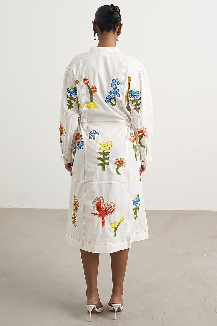 Off-White Cotton Poplin Patchwork Midi Vacation Dress by Nakateki at Pernia's Pop Up Shop