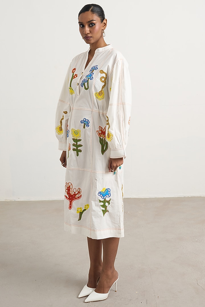 Off-White Cotton Poplin Patchwork Midi Vacation Dress by Nakateki at Pernia's Pop Up Shop