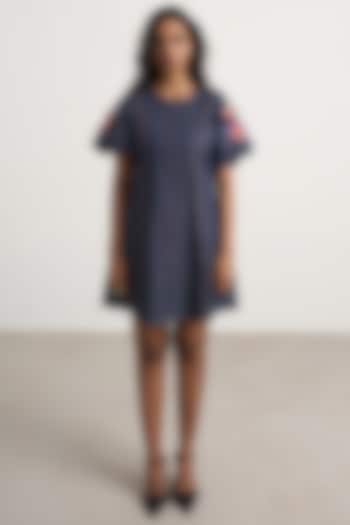 Blue Denim Floral Hand Embroidered Vacation Dress by Nakateki at Pernia's Pop Up Shop