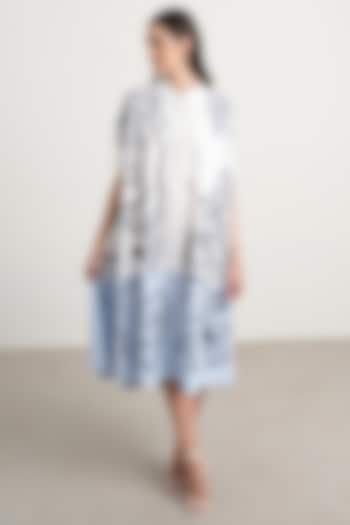 White & Blue Cotton Floral Embroidered Midi Shirt Vacation Dress by Nakateki at Pernia's Pop Up Shop