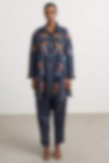 Blue Cotton Floral Embroidered Co-Ord Set by Nakateki at Pernia's Pop Up Shop