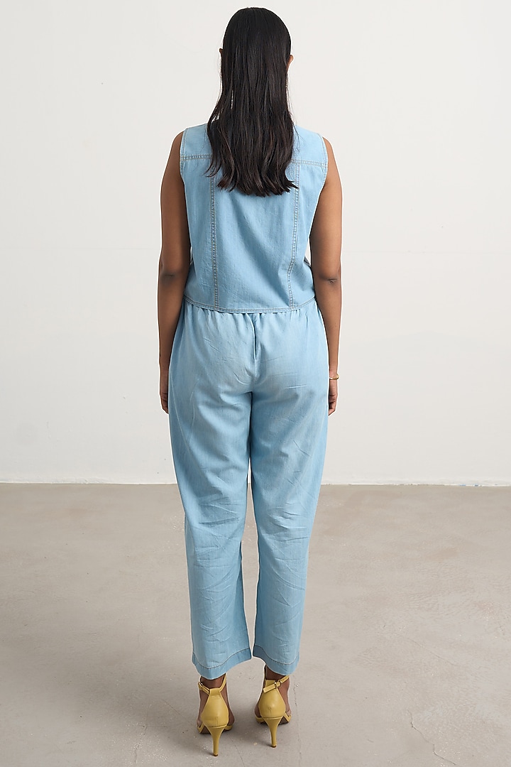 Soft Blue Denim Floral Embroidered Co-Ord Set by Nakateki at Pernia's Pop Up Shop