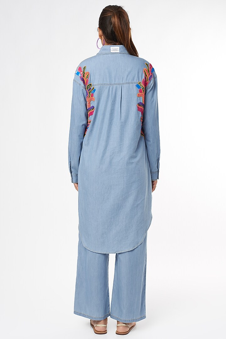 Sky Blue Embroidered Co-Ord Set by Nakateki at Pernia's Pop Up Shop