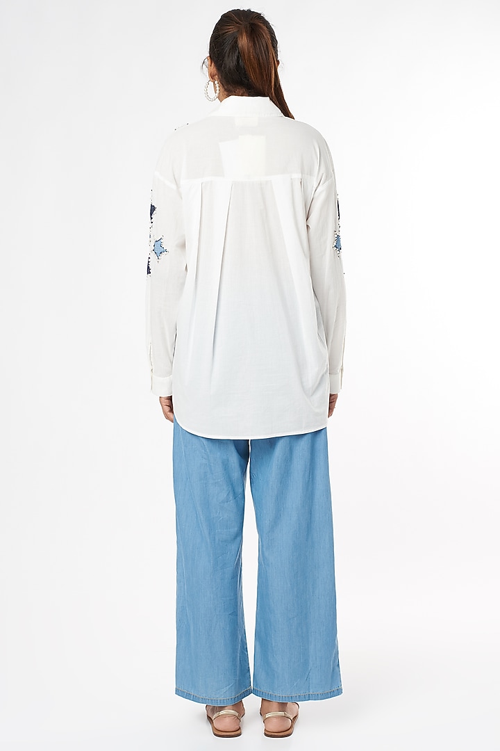 White Hand Embroidered Shirt by Nakateki at Pernia's Pop Up Shop