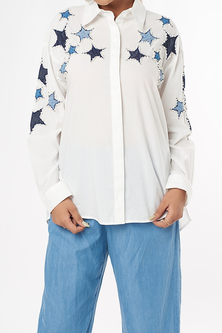 White Hand Embroidered Shirt by Nakateki at Pernia's Pop Up Shop