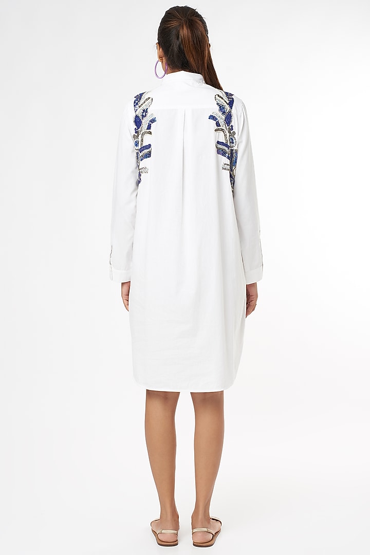 White Embroidered Summer Shirt Dress by Nakateki at Pernia's Pop Up Shop