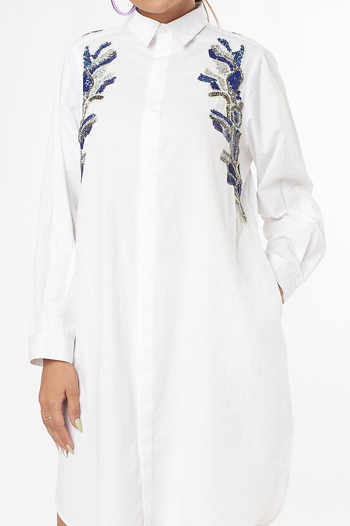 White Embroidered Summer Shirt Dress by Nakateki at Pernia's Pop Up Shop