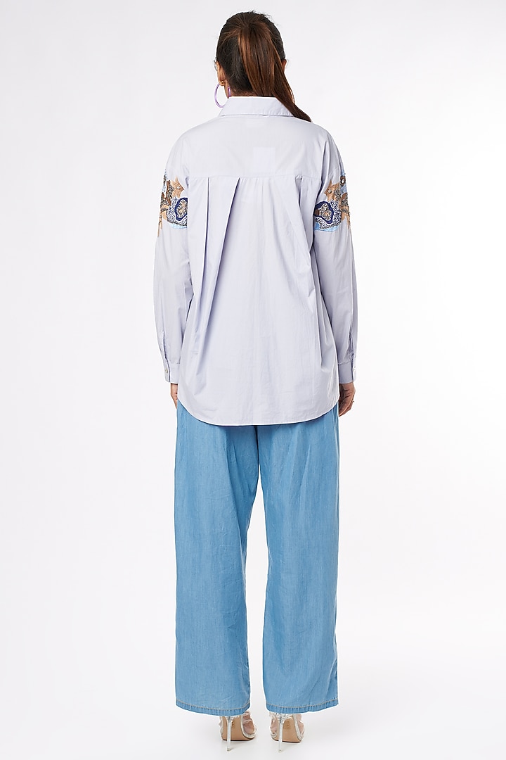 Sky Blue Abstract Motifs Shirt by Nakateki at Pernia's Pop Up Shop