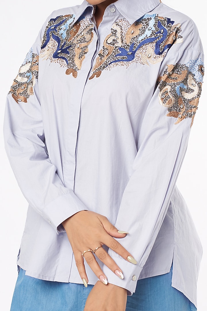 Sky Blue Abstract Motifs Shirt by Nakateki at Pernia's Pop Up Shop
