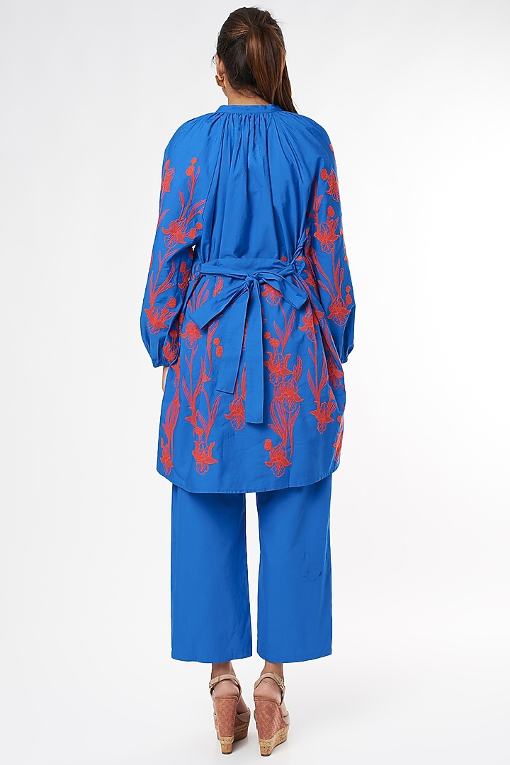 Cobalt Blue Embroidered Co-Ord Set by Nakateki at Pernia's Pop Up Shop