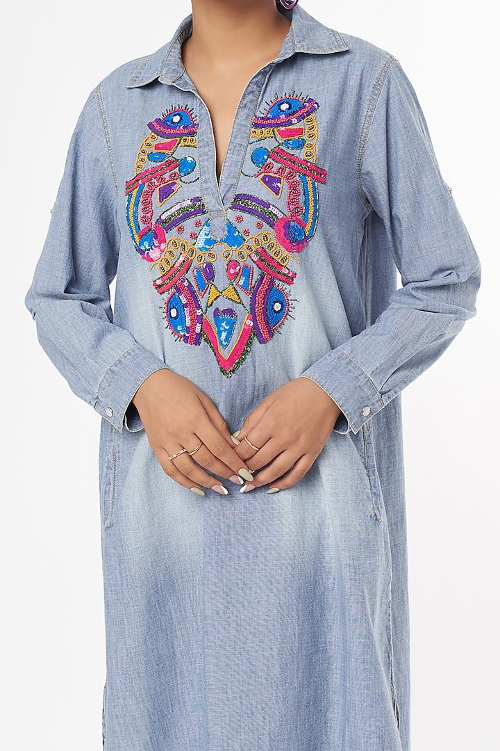 Sky Blue Denim Shift Vacation Dress by Nakateki at Pernia's Pop Up Shop