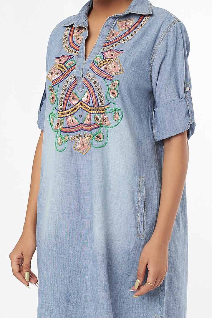 Sky Blue Abstract Motifs Shift Vacation Dress by Nakateki at Pernia's Pop Up Shop