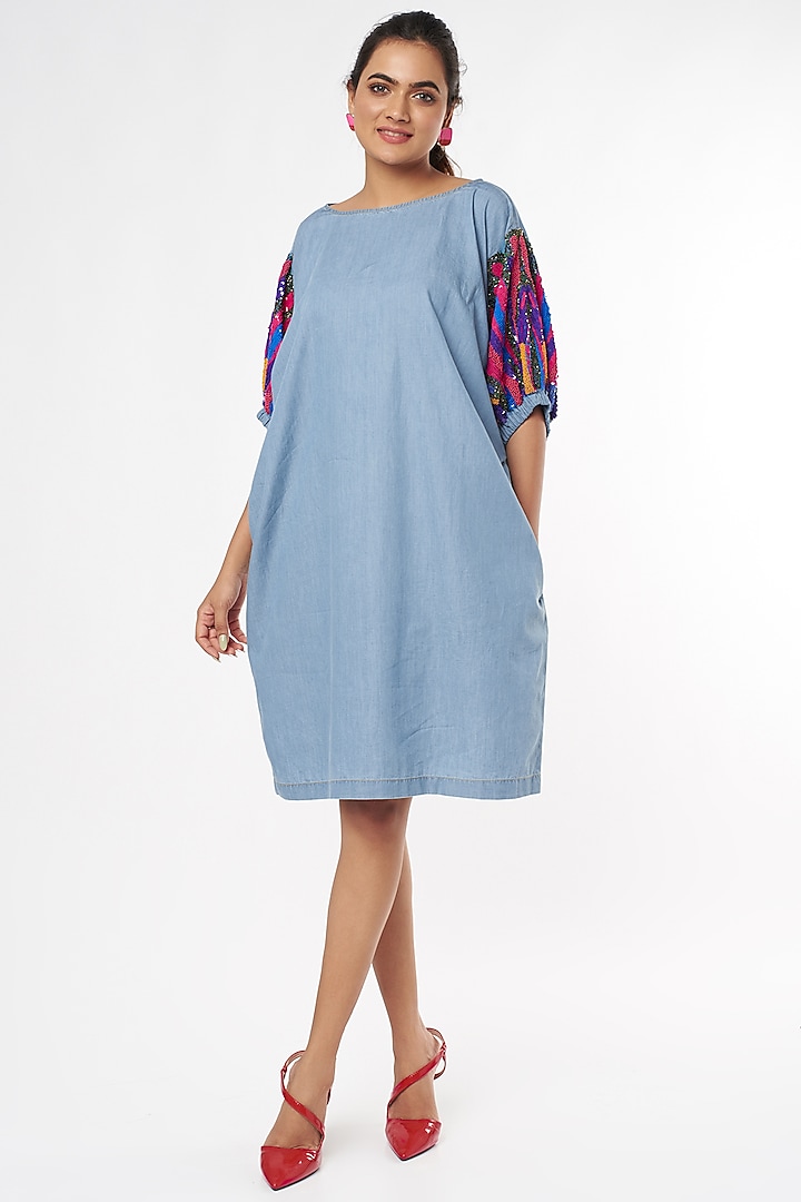 Sky Blue Embroidered Dress by Nakateki