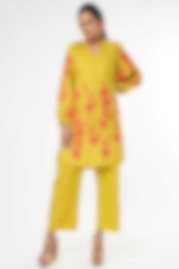 Yellow Embroidered Co-Ord Set by Nakateki