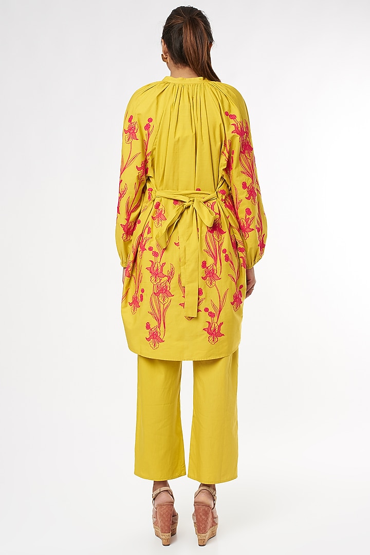 Yellow Embroidered Co-Ord Set by Nakateki at Pernia's Pop Up Shop