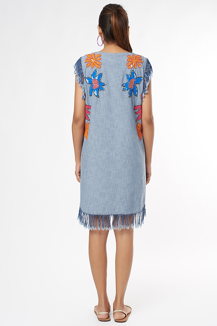 Sky Blue Embroidered Shift Vacation Dress by Nakateki at Pernia's Pop Up Shop
