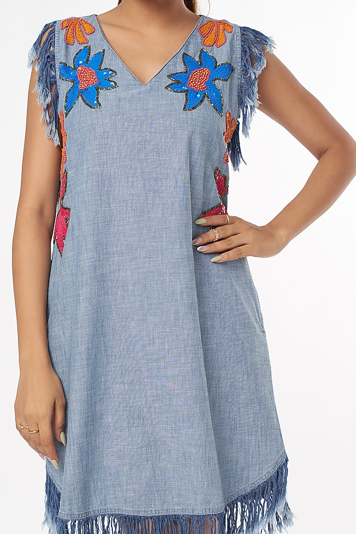 Sky Blue Embroidered Shift Vacation Dress by Nakateki at Pernia's Pop Up Shop